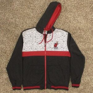 Miami Heat Hoodie Jacket Men's XL Black White Red NBA Zip Fleece‎ Lined Zipway